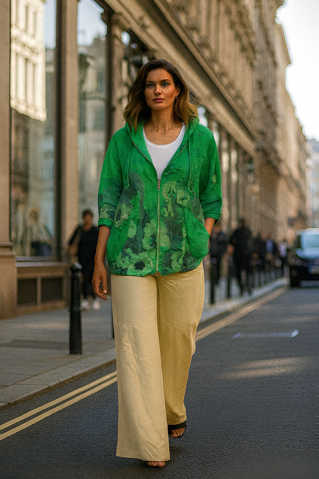 Floral Hooded Linen Jacket with Front Pockets