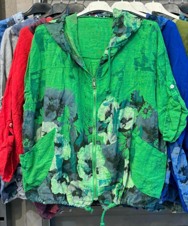 Floral Hooded Linen Jacket with Front Pockets