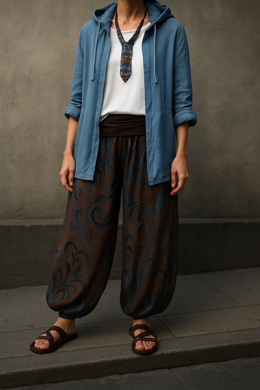 Italian Relaxed Fit Palazzo Pants – Artistic Print