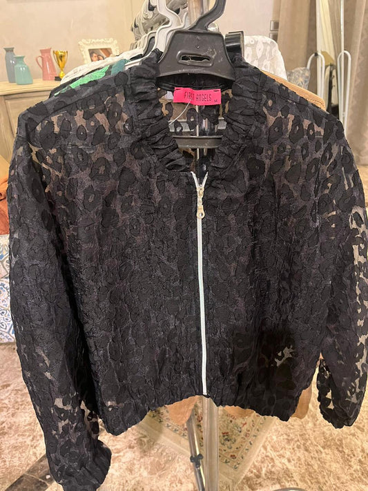 Sheer Cheetah Lace Zip-Up Bomber Jacket – Black or White | First Angels