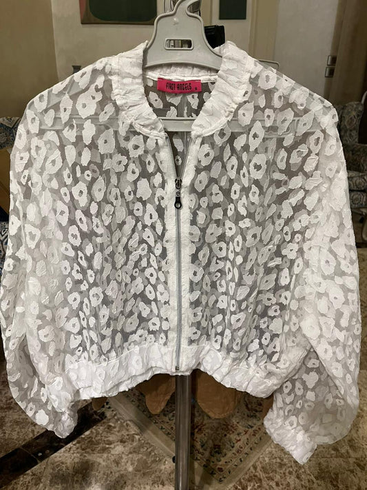 Sheer Cheetah Lace Zip-Up Bomber Jacket – Black or White | First Angels